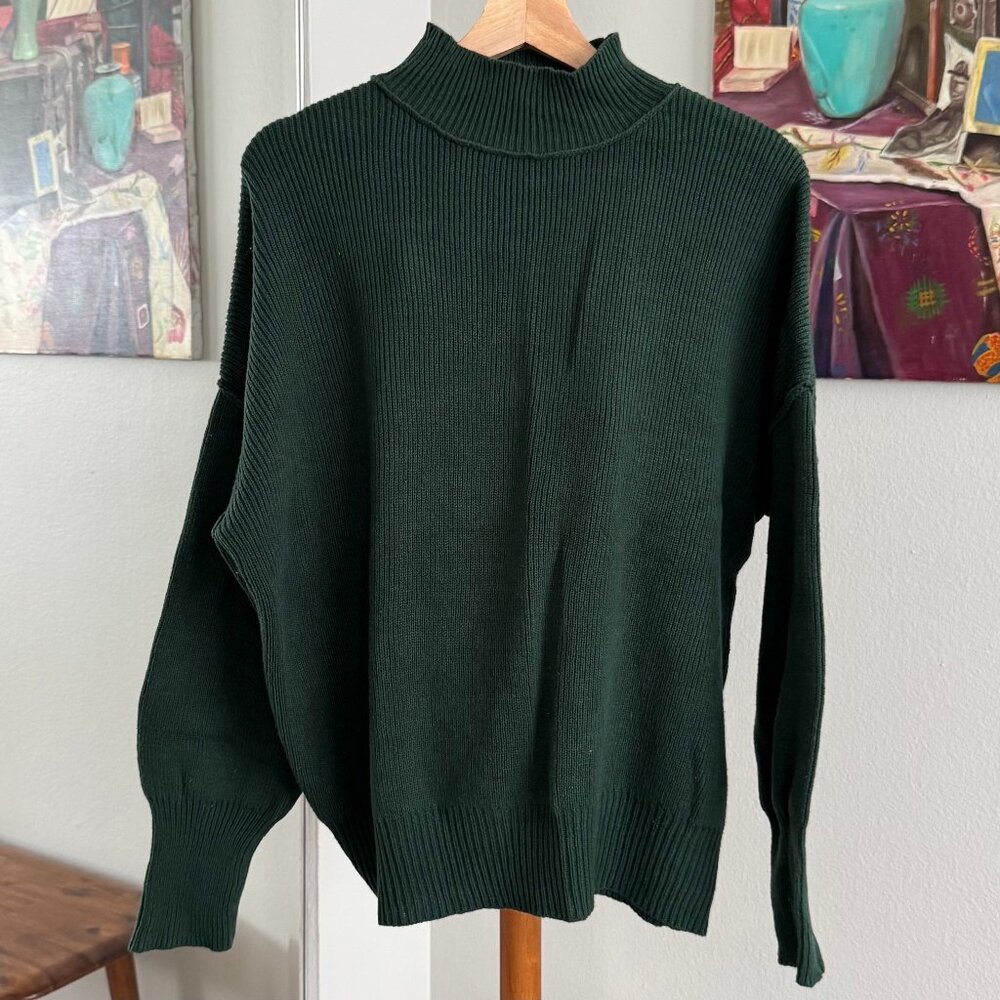 Blu Pepper - Mock Neck Ribbed Sweater in Hunter Green
